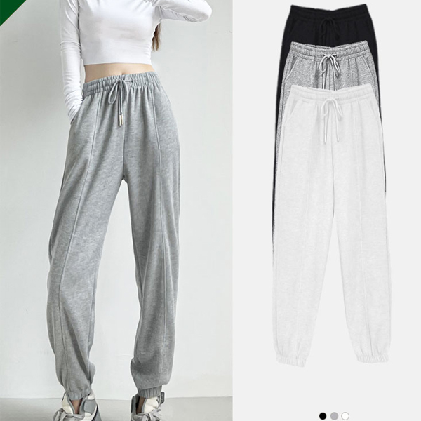 Sports pants female pants 2022 new small beam pants leisure autumn and winter thickened plus pants gray pants